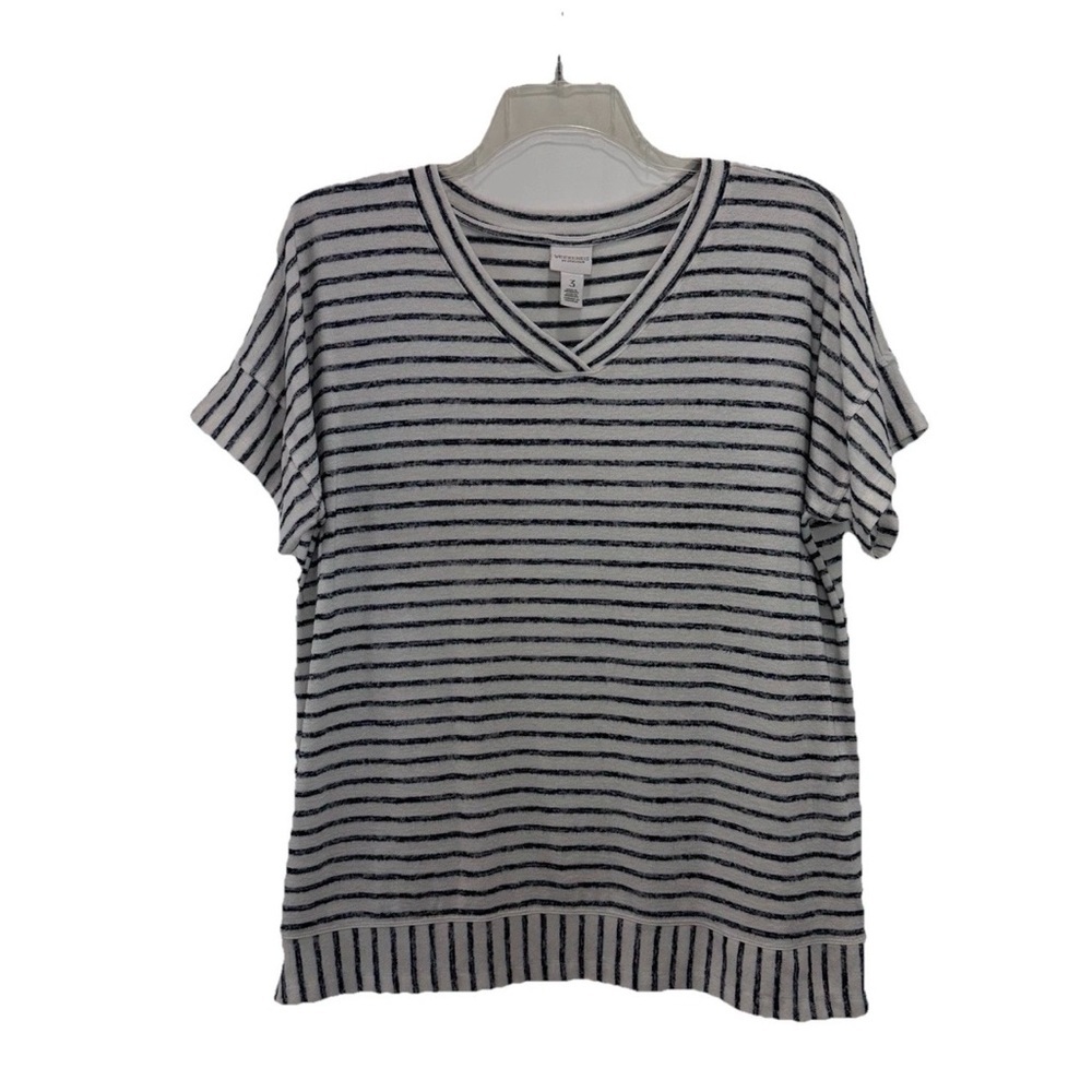 Chico's Navy and White Striped Top XL